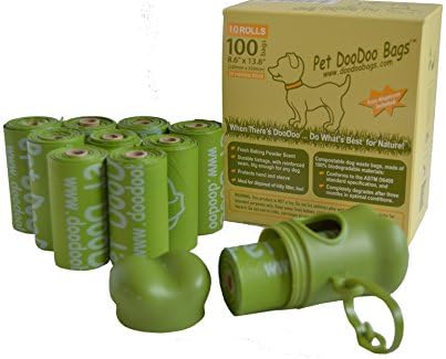 10 Rolls (100 Bags) Compostable, Biodegradable Pet Dog/Cat DooDoo Bags, ASTM D6400 / EN 13432 Approved, Free Dispenser Included