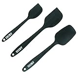 Flexible Silicone Spatula Set, 600ºF Heat-Resistant Spatula, Non-stick Rubber Spatula With Steel Core - FDA Vacuum-Pack (3 Piece Set, Black)