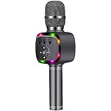 BONAOK 6-in-1 Wireless Bluetooth Karaoke Microphone,with Duet Sing,Accompaniment&amp;Multi-color LED Lights,Portable Handheld Party Karaoke Machine Speaker Mic for iPhone/Android/PC(Space Grey 2)