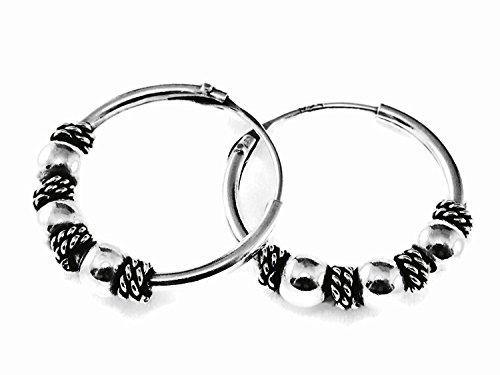 925 Silver Bali Tribal Fashion Earring Hoops Accessories Women Men Teen 9/16" (14mm) Outer Diameter