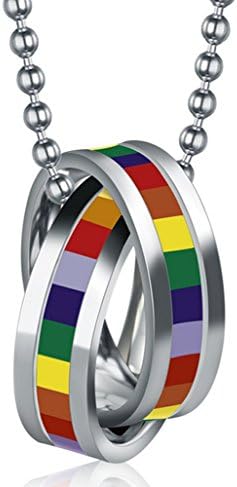 Adorable Woman GAY Pride Rainbow Double Cross Rings Pendant Necklace Lgbt Lesbian Flag Homosexual