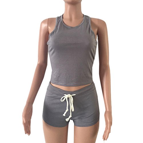 OVERMAL Women 2 Piece Set Sleeveless Split Casual Short Pants Casual Outfit Sportswear (L, Gray)