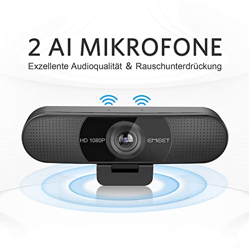 eMeet Full HD Webcam - C960 1080P Webcam with Lens Cover & Dual Microphone, 90° Streaming Camera with Auto Light Correction, Plug & Play, for Linux, Win10, Mac OS X, YouTube, Conferences