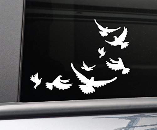 Birds Vinyl Decal Laptop Car Truck Bumper Window Sticker, 7" x 5.25", White