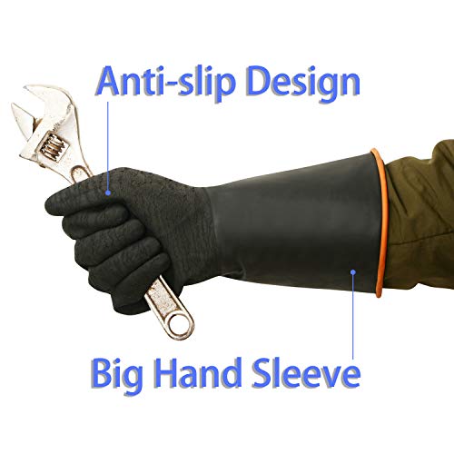 ThxToms Heavy Duty Rubber Gloves, Versatile Latex Chemical Resistant Gloves, Upgraded with Anti-Slip Design, Soft and Thick, 14" 1 Pair