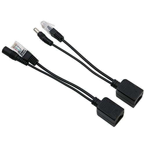 UHPPOTE 1 Pair Power Over Ethernet Passive PoE Adapter Injector + Splitter Kit PoE Cable (Black)