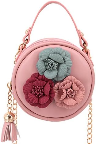 Hermora Women Girls Fashionable PU Leather Round Mini Cross Body Bag Shoulder Bag Coin Holder Clutch Bag(Pink)