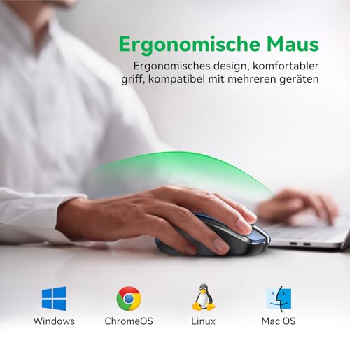 TechRise Bluetooth Mouse, 2.4G Mouse Wireless (BT 5.0/3.0 + 2.4G) 4800 DPI Rechargeable Ergonomic Mouse with USB-A Receiver, 6 Levels DPI Silent Wireless Mouse for Laptops, Computers, PC, Windows, Grey