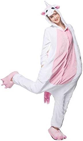 Guzesion Unisex Costume Warm Onesie Jumpsuit Adult cosplay Pajamas (L, Unicorn Pink)