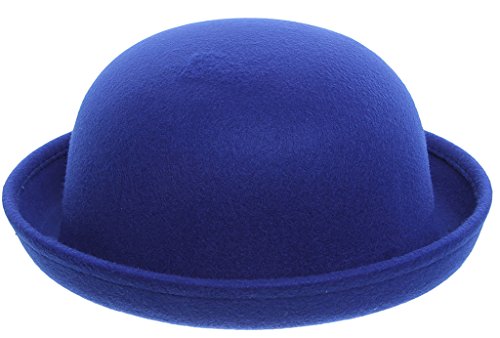 EOZY Girls Wool Felt Roll Brim Bowler Derby Hats Billycock Cloche 21" Blue