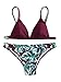 SweatyRocks Women's Sexy Bikini Swimsuit V Neck Fresh Leaves Print Swimwear Set Red L