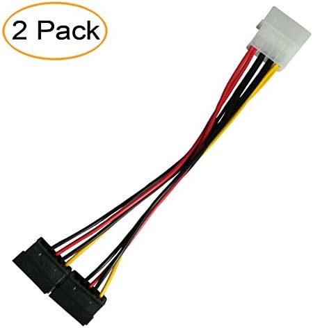 Molex to SATA, 2 Pack 4 Pin Molex to Dual SATA Power Cable 6 Inch (4Pin Molex to Dual SATA Cable-2pcs)