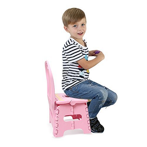 Hepheas Folding One Touch Folding Step Stools with Back for Children, Red