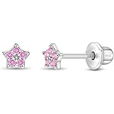925 Sterling Silver Babies Pink Cubic Zirconia Tiny Star Screw Back Earrings, Safety Screw Backs for Baby Girls & Toddlers with Sensitive Ears- Little Star Stud Earrings, Celestial Earring Set