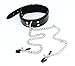 Lovess Women Sexy Collar& Necklace Nipple Clamps Bondage PU Leather Fetish Fantasy Beginner's Fetish Role Play Erotic Toys