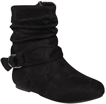 Da Viccino ED65 Women's Buckle Slouchy Flat Ankle Booties Half Size Small, Color Black, Size:7.5