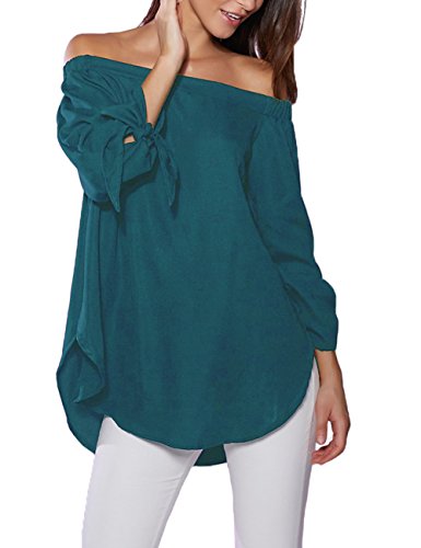 Just Quella Women's Off Shoulder Loose Shirt Blouse 8422 (XXL, Teal)