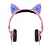 Dragon Touch Cat Ear Headphones Foldable Over-Ear Gaming Headsets Wired Earphone with LED Glowing Lights for PC Laptop Computer Tablet iPhone and Android Mobile Phone - Pink