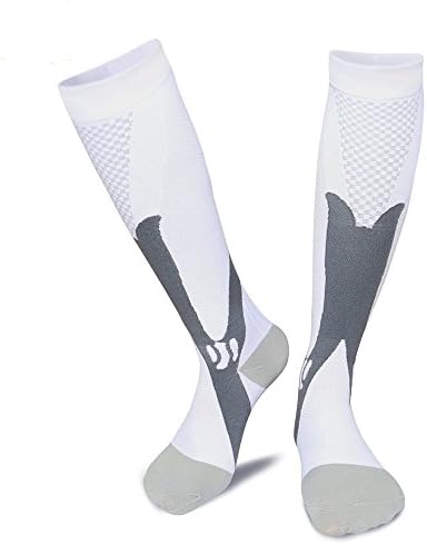 Compression Socks(1 Pair) for Men & Women,Recovery Performance Stockings for Running, Medical, Athletic, Edema, Diabetic, Travel, Pregnancy, Relief Shin Splints, Nursing (L/XL, White)