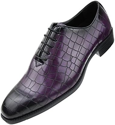 Bolano Mens Exotic Faux Crocodile Print Plain Toe Oxford Lace-Up Dress Shoe, Style Carmine