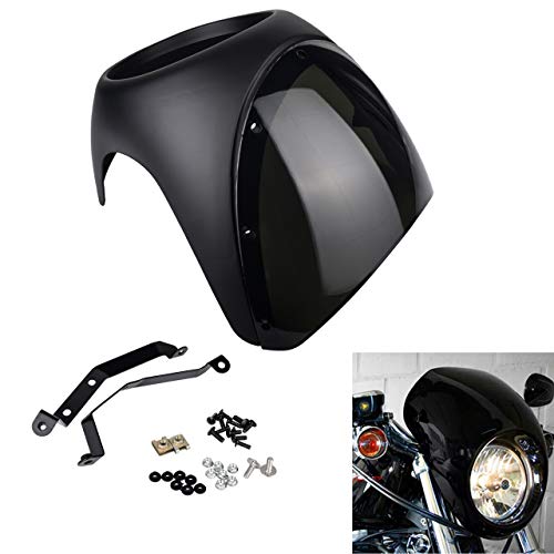 KATUR Motorcycle 7" Headlight Protector Fairing Windshield Kit Universal Screen Cafe Racer Style Fit for Harley Dyna Sportster 1200 883 FLHT Bobber Touring(Black with Smoke Lens)