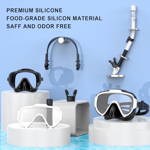 EMSINA Mask Fin Snorkel Set with Adult Snorkeling Gear, Panoramic View Diving Mask, Trek Fin, Dry Top Snorkel +Travel Bags, Snorkel for Lap Swimming