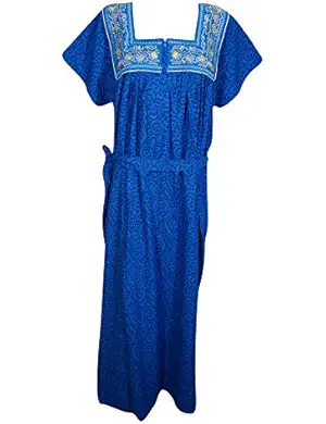 Lot Of 2 Skye Womens Nightgown Caftan Neck Embroidery Tie Waist Cotton Summer Kaftan Maxi Dress XXL