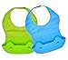 Waterproof Silicone Baby Bibs with Comfortable Fabric Neck, Easi-roll Feeding Bib with Food Catcher Pocket, 2 Pack, Blue/Green, Homwe