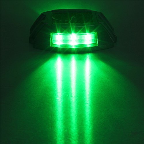 Solar Deck Light with 6 LED Lamp, IP68 Waterproof Road Driveway Pathway Light Casting Aluminum, Outdoor Wireless Path Warning Lights for Fence Patio Stud Yard Home Driveway Stairs Step Garden(Green)