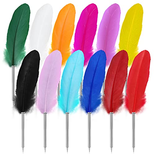 12 Pcs Feather Ballpoint Pen Ink Quill Ballpoint Pen Vintage Feather