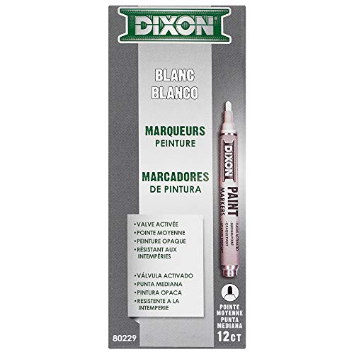 Dixon Industrial Paint Markers, Medium Tip, Box of 12 Markers, White