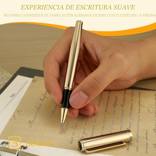 BEILUNER Luxury Roller Pen, 24K Gold Details, Noble and Elegant Designs, Schneider Refill, Best Gift Set for Men and Women, Professional, Executive Office - Gold
