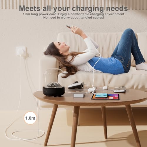Qurzou USB Charging Station 40W, 8 Port USB C Charger Hub Multiport,PD Fast Charger Dock for iPhone,iPad,Samsung, Tablets,Fan (WHITE)