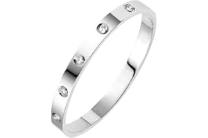 Jude Jewelers Classical Plain Stainless Steel Cubic Zircon Filled Bangle Bracelet