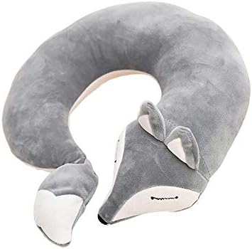 Travel Neck Pillow Cartoon Neck Cushion for Airplane & Car & Train Cute Fox Gifts, Gray