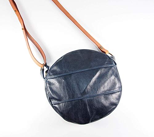 Leather Navy Blue Crossbody Round Canteen Purse
