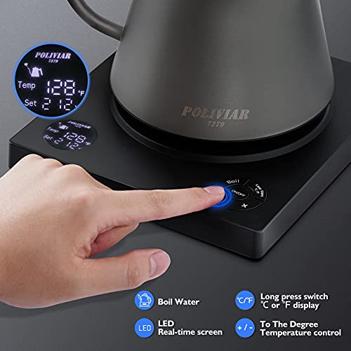 POLIVIAR Electric Gooseneck Kettle, 1200W Electric Tea Kettle w/teak