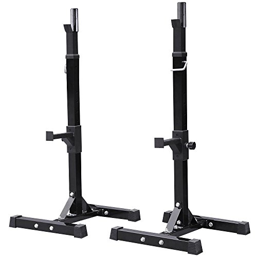 Yaheetech Adjustable Heavy Duty Squat Rack Stand Power Weight Bench Support for Curl Barbell Olympic Barbell Free Press Bench Black