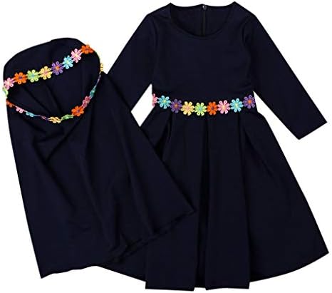 LEERYAAY Baby Girl Boy Girl Kids Islamic Long Muslim Abaya with Embroider Hijab Long Sleeves Dress