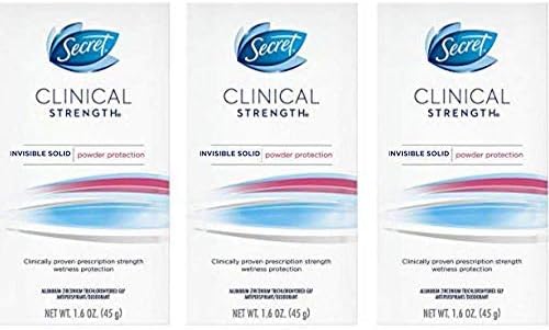 Secret Deodorant for Women, Clinical Strength Invisible Solid, Powder Protection, 1.6 Oz (Pack of 3) (Invisible Solid, Powder Protection,)