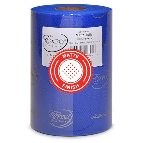 Expo International Matte Decorative Tulle Roll, 6 Inch x 100 Yards, Royal Blue