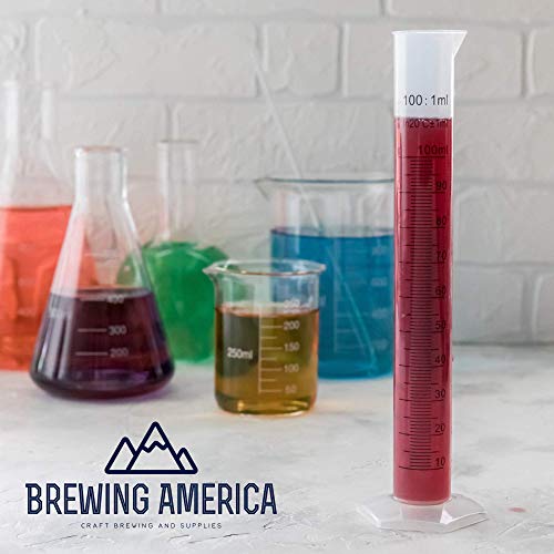 100ml Plastic Graduated Cylinder Beaker - 100ml Science Measuring Test Tube Flask, 2-Sided Marking - Black and Raised Graduation Lines, Pour Spout