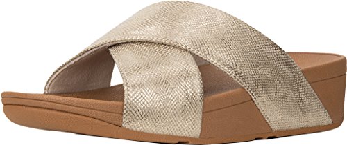 FitFlop Trade; Womens Luluâ„¢ Cross Slide Sandals - Shimmer-Print, Gold Shimmer Print, Size 8