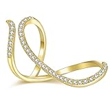dnswez Gold CZ Cubic Zirconia Open Spiral Statement Half Finger Rings for Women