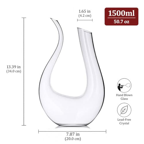 Zerci - 100% Lead Free U Shape Hand Blown Crystal Wine Carafe 1.5L