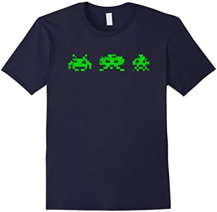 Mens Alien Invaders, Arcade Game Retro Graphic T-shirt Small Navy