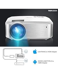 Proyector de vídeo, TOPVISION Nativo 720P 3600 Brillo Full HD LED Proyector 2019 Actualizado, 50.000 horas Home Movie Proyector para Interior   Exterior, Compatible con Fire TV Stick, PS4, HDMI, VGA, AV, USB