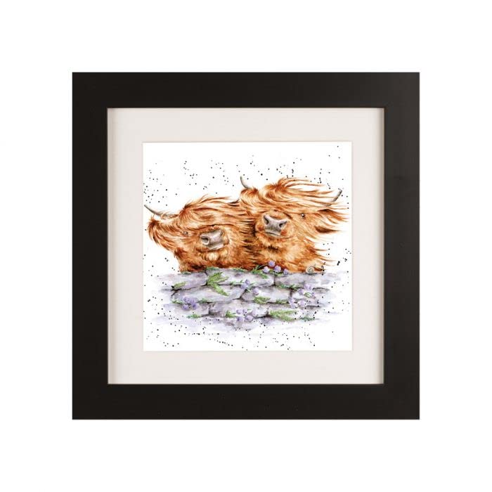 Wrendale Designs Highland Cow Framed Picture in Wood Frame Blown Away (Black) — image 1