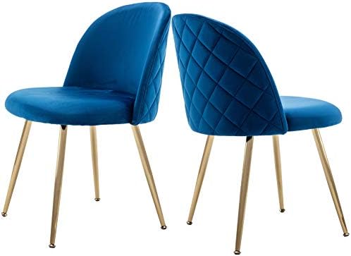Tufted Accent Chairs, Velvet Upholstered Chairs with Gold Plating Metal Legs Blue&Brass for Living Room/Dinning Room/Kitchen/Vanity/Patio, Set of 2 (Cobalt/Royal Blue)