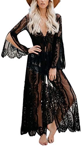 Womens Black Embroidered lace Kimono 